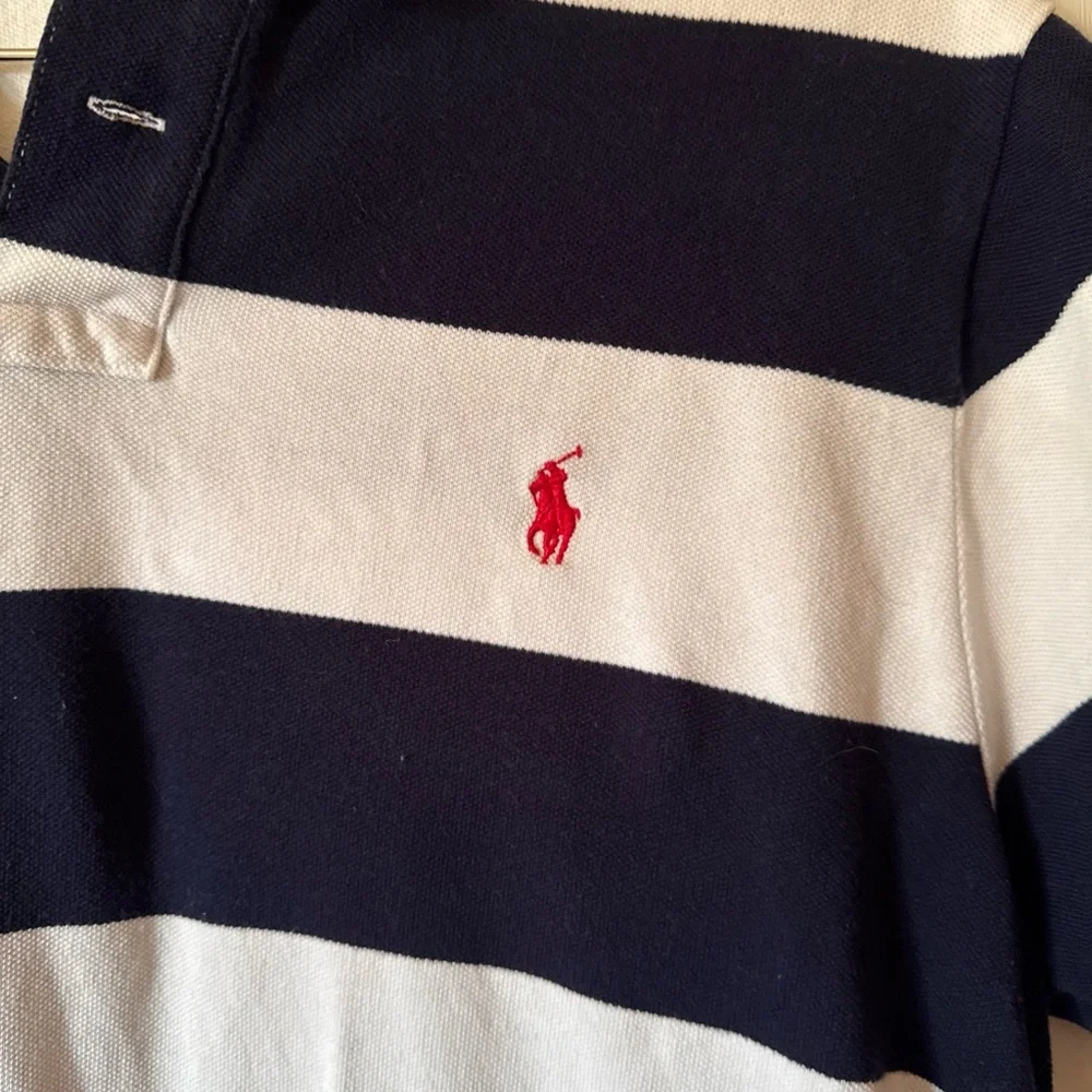 Polo Ralph Lauren Custom Fit Polo Shirt Navy Striped Red Logo | Men's Large